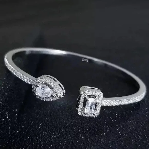 Snake Pear Sterling Silver Zircon Adjustable Bangle - Picture 5 of 9